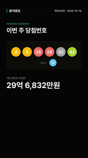 로또 1245회 당첨번호 발표 🎱 31주 만에 5번이 나왔다!