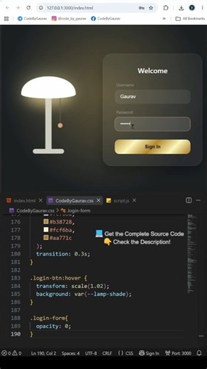 Creative Lamp Login Form 💡 Using HTML CSS & JavaScript | #shorts #javascript #webdev #frontenddev