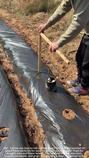 Punching even holes in farm mulch! 🌱🛠️