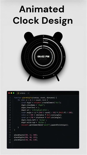 How to Create a Stunning Animated Clock with CSS & JS #coding #css #shorts #shortvideo