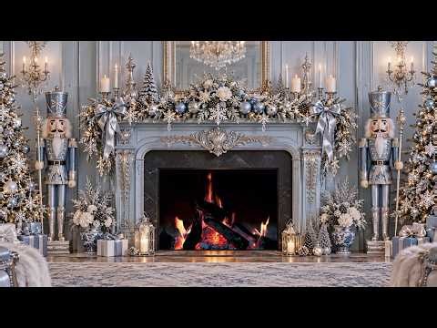 Blue and Silver Winter Fireplace | 10 Hours of Gentle Crackling | 4K