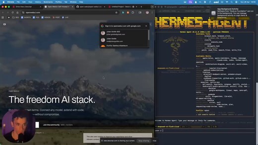 𝗛𝗲𝗿𝗺𝗲𝘀 𝗳𝗶𝗻𝗮𝗹𝗹𝘆 𝗳𝗲𝗲𝗹𝘀 𝗹𝗶𝗸𝗲 𝗖𝗵𝗮𝘁𝗚𝗣𝗧 𝗶𝗻𝘀𝗶𝗱𝗲 𝗢𝗽𝗲𝗻 𝗪𝗲𝗯 𝗨𝗜.I can chat, upload files, and preview code without ever opening the terminal.Here's the setup:→ Pasted the GitHub link into Hermes itself→ Hermes installed Open Web UI in Docker on its own→ Connected the API server and gateway in one go→ Now I get a clean chat interface with my Hermes agent→ Switch between Hermes, Deepseek, Ollama, and OpenClaw in one clickYou can attach files, knowledge, and notes (