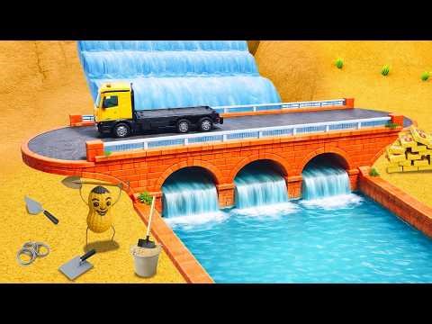 DIY Water Bridge System - Building a Large Brick Bridge with Waterfall Flow