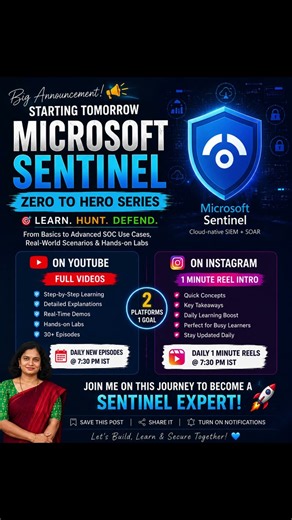 Microsoft Sentinel Zero to Hero 🚀 | Starting Tomorrow!#MicrosoftSentinel #cybersecurity #socanalyst
