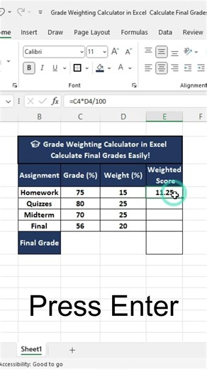 Weighted Grade Calculator in Excel | Calculate Final Marks Automatically