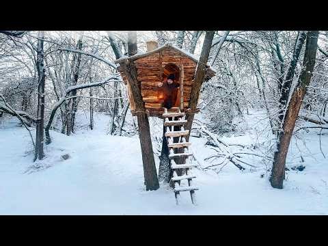 Winter Overnight in a Warm and Cozy Survival Shelter. Clay Oven, Cooking, Wilderness Survival Skills