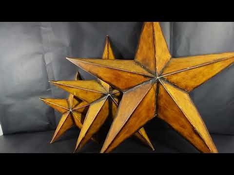 Vintage Yellow Gold Rustic Primitive 3 Different Sizes Large Metal Stars