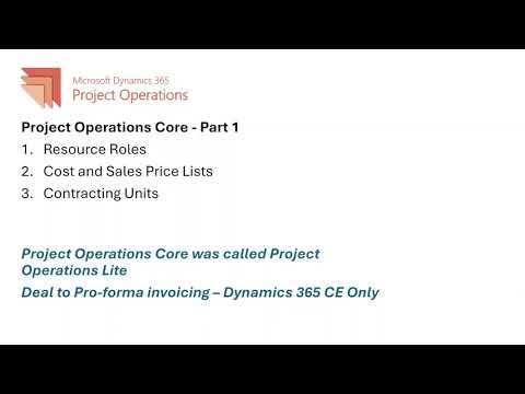 Project Operations Core - Part 1 | Resources, Cost and Sales Price Lists & Contracting Units