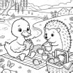 Duck & Hedgehog Animal Friends Coloring Pages | 5 Charming Outdoor Scenes | Printable PDF Download