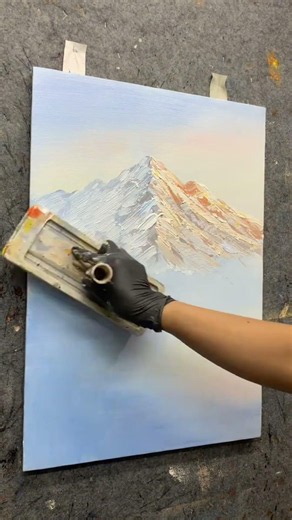 Mop Hand-Painted Thick Texture Mirror Snow Mountain #painting #art #howtopaint