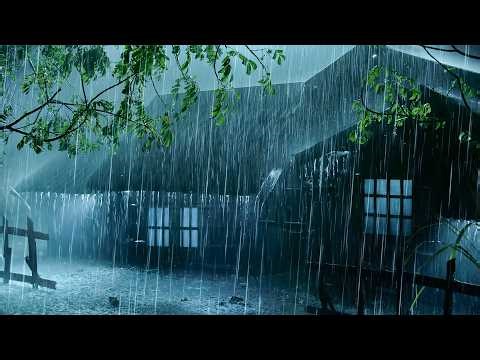 Night Rainstorm Ambience to Fall Asleep Fast | Torrential Rain on Old Roof & Strong Thunder Sounds