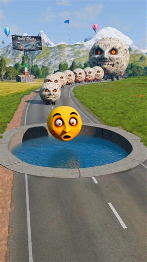 Big & Small Moon Cars vs Giant Water Pit #6 - BeamNG.Drive