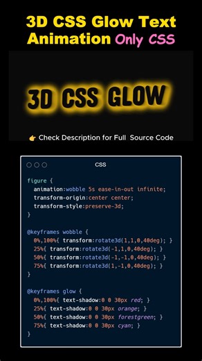 3D CSS Glow Text Animation 🔥 Pure HTML & CSS | Web Dev Shorts
