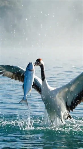 Sky Hunters: Long-Beaked Cranes Catching Fish 🎣#Cranes #BirdHunting#SkyHunter #WildlifePhotography 🐟