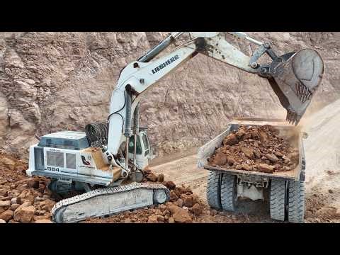 Liebherr 984 Excavator Loading Caterpillar 777 Dumpers Drone View 4k - Sotiriadis/Labrianidis Mining