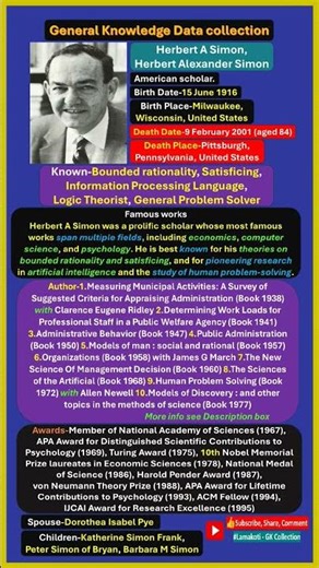 Herbert A Simon, 10th Nobel Memorial Prize laureates in Economic Sciences (1978), Turing Award 1975