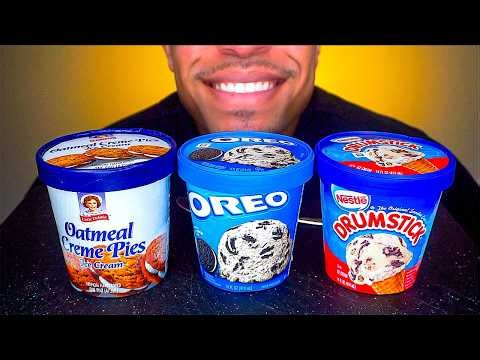 ASMR OREO, DRUMSTICK & OATMEAL CREME PIE ICE CREAM PINTS MUKBANG EATING SOUNDS NO TALKING