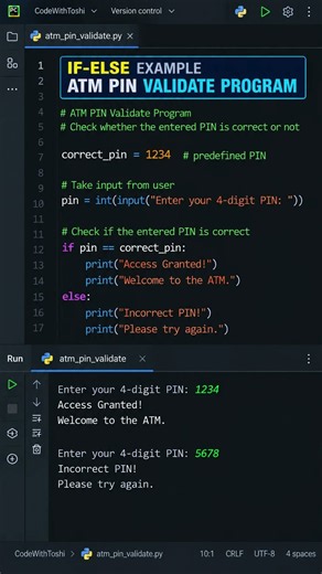 Can You Validate an ATM PIN Using IF-ELSE in Python? 🔐 | Class 11 #shorts