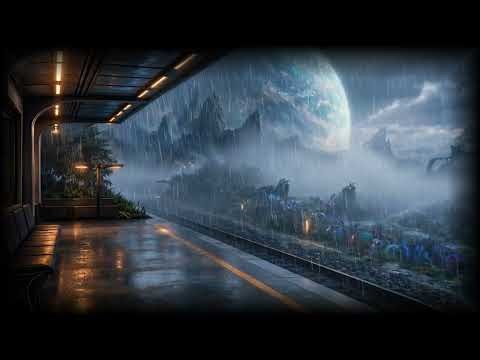 Alien Rainstorm at a Futuristic Station | Relaxing Sci-Fi Rain Ambience