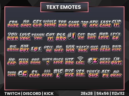 Pink and Yellow Text Emotes Pack for Twitch, Discord (PNG, Instant Download) - Etsy
