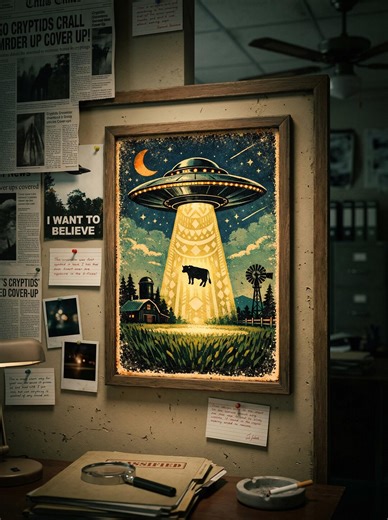 UFO Alien Abduction Poster, Vintage X-files Inspired Wall Art, Retro Cow Abduction Print, Sci-fi Movie Decor Digital Download for Game Room - Etsy