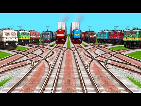 10 Diesel Vs Electric Train Crossing On XX Branched Railroad Tracks || Train Simulator Classic