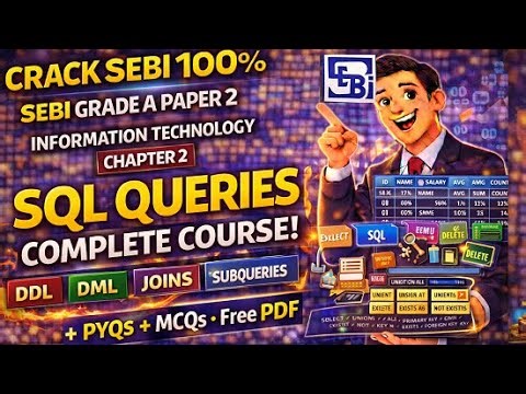 SEBI Grade A Paper 2 IT | SQL Queries COMPLETE COURSE 🔥 DDL DML Joins Subqueries | PYQs MCQs PDF