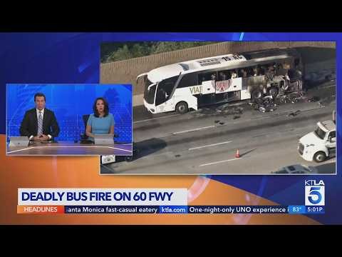 1 killed in bus fire on 60 Freeway in Hacienda Heights