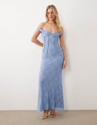 ASOS DESIGN lace maxi dress with exposed seaming detail and twist straps in baby blue | ASOS