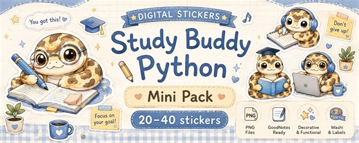 Study Buddy Python Digital Stickers for Goodnotes | Cute Ball Python Planner PNG Pack | Kawaii Study Stickers for iPad & Digital Journaling - Etsy
