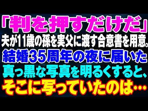 【スカッとする話】「判を押すだけだ」夫が11歳の孫を実父に渡す合意書を用意。結婚35周年の夜に届いた真っ黒な写真を明るくすると…