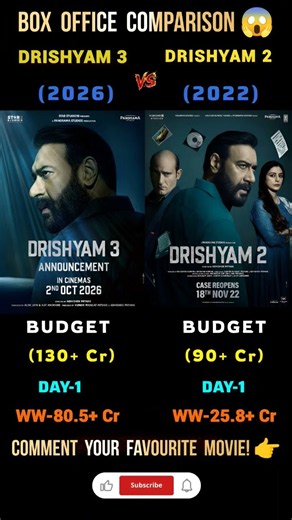 DRISHYAM 2 vs DRISHYAM 3 | Day -1 Box Office Collection Comparison | Ajay Devgan, Tabu | #drishyam