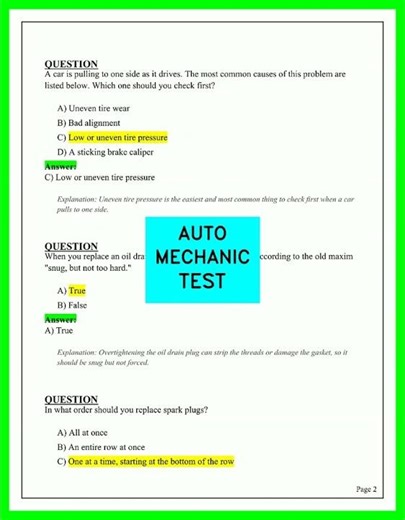 AUTO MECHANIC TEST 2026 LATEST PRACTICE QUESTIONS AND ANSWERS UPDATED FULL EXAM GUIDE 2026 EXAMKEY