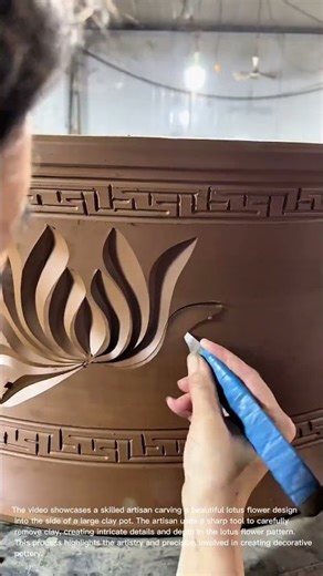 Pottery Art: Expertly Carving a Lotus Flower on a Clay Pot