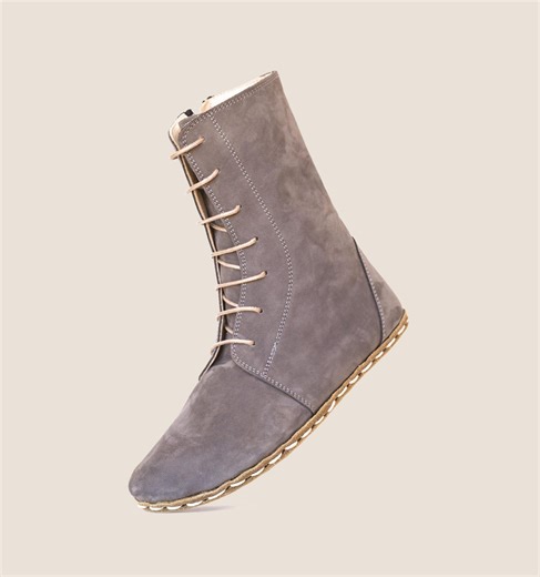 Women Barefoot Boots: Grounding Copper Rivet, Buffalo Leather Outsole Ashen Gray Nubuck - Etsy UK