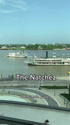 Two iconic New Orleans riverboats cruising the mighty Mississippi! The Steamboat NATCHEZ and the Creole Queen in the Crescent City. #NewOrleans #MississippiRiver #SteamboatNatchez #CreoleQueen #LouisianaTravel