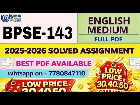 BPSE143 Solved Assignment 2025-2026 | Latest IGNOU Assignment Solution WhatsApp us on 7780847110