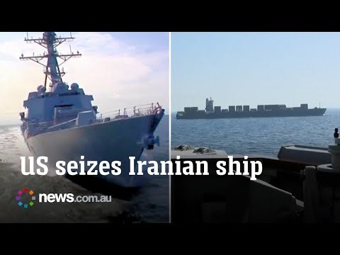 US military video shows Navy destroyer firing against Iranian-flagged cargo vessel
