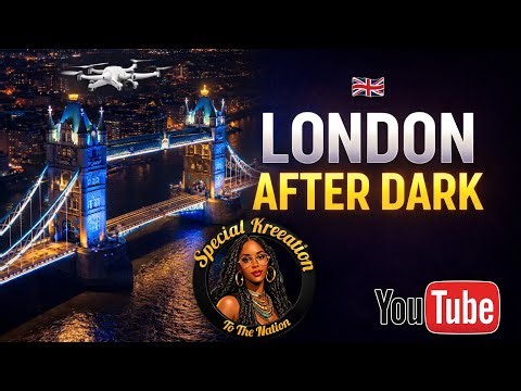 Flying Over Tower Bridge at Night, London Drone Views 4K