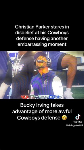 Cowboys DC Christian Parker stares in disbelief over Bucky Irving embarrassing his awful defense