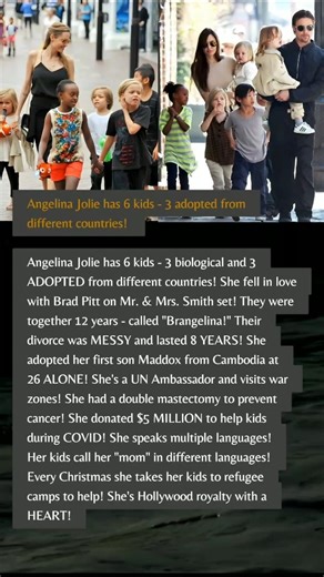 Angelina Jolie Adopted 3 Kids from War Zones! #shortvideo #angelinajoliefans