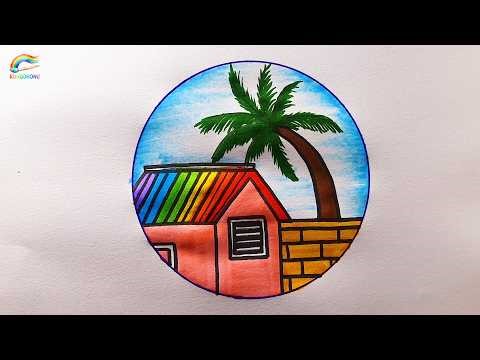 Easy Rainbow House Drawing Tutorial 🌈🏠 | Simple Village Scenery Drawing