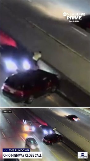 Person narrowly escapes car on freeway shoulder