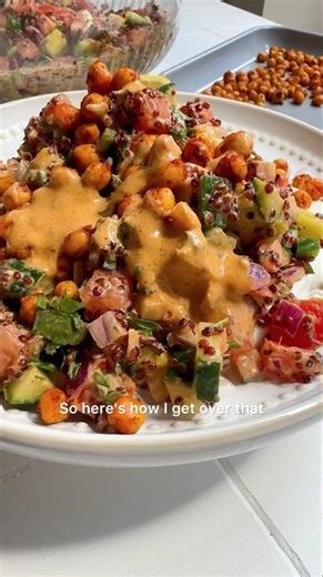 PERFECT SALAD! Creamy, oil-free, packed with protein and fiber. Quinoa chickpea salad! No judging!