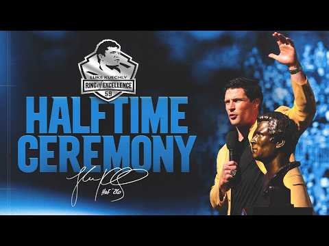 Luke Kuechly receives his Ring of Excellence from the Pro Football Hall of Fame in halftime Ceremony