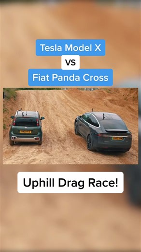 Tesla Model X vs Fiat Panda Cross Uphill Drag Race