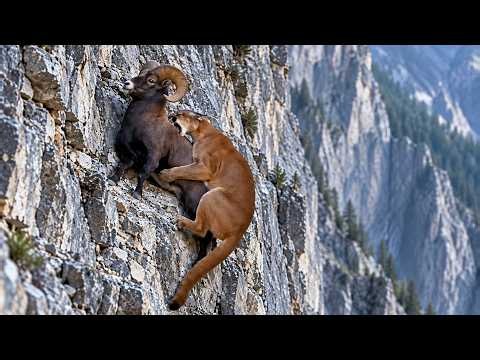 Mountain Lion Hunts a Mountain Goat on a Deadly Cliff One Wrong Step | Wildlife Documentary