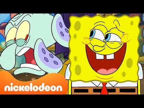 Bob Esponja | Os MELHORES momentos de Bob Esponja e Lula Molusco 🧽🦑 | 4 Horas | Nickelodeon