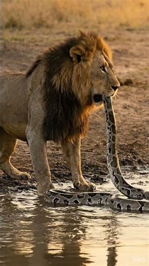 Lion vs Python Attack at River Edge | Shocking Wildlife Encounter Caught on Camera