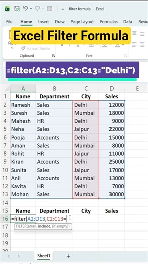 Excel me FILTER Formula | Manual Filter ko Kahe Bye-Bye 🚀 | Advanced Excel Hindi